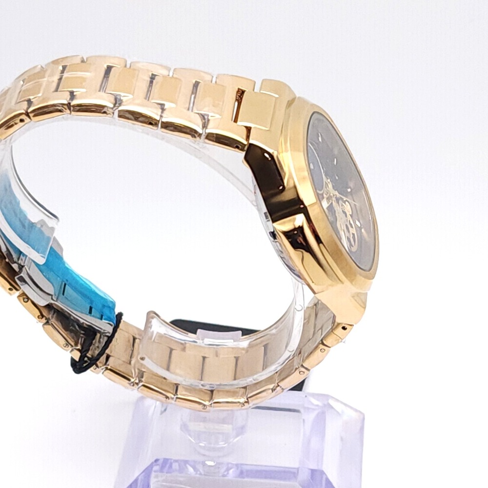 BIBI Automatic Skeleton Watch Men's Gold Tone Blue Dial 42mm Box New Luxury - Picture 5 of 17